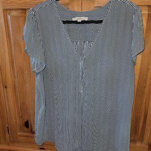 LOFT Black and White Stripe Blouse Size XL